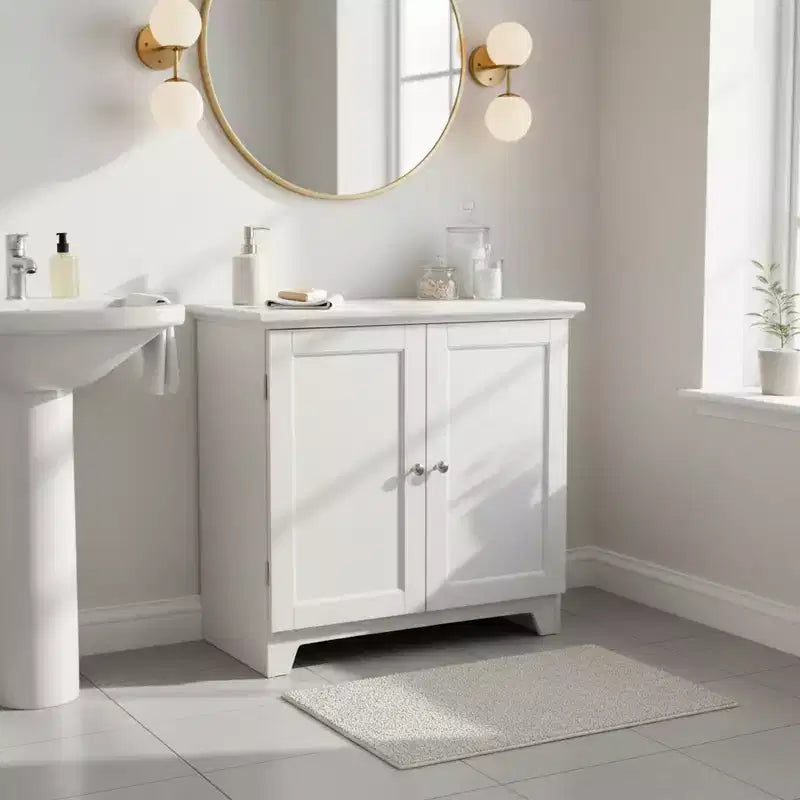 Redmon Shaker Style Double Door Storage Cabinet, Modern Wooden Furniture, White