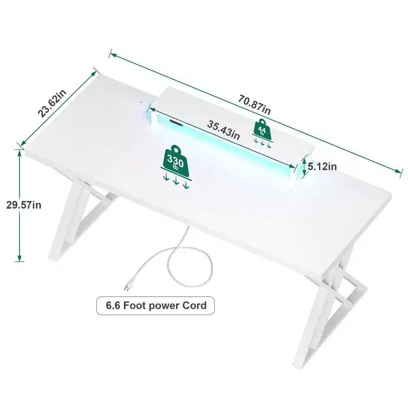 TUYOHW Gaming Desk,Computer Desk with Monitor Riser,X-Frame,USB Charging Station,LED Light Strip,Thick Desktop Board,Writing Desk for Office