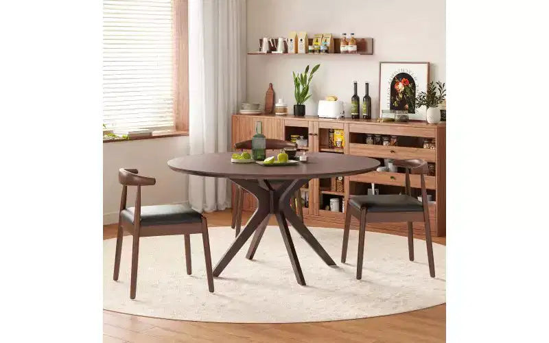TUYOHW 47 Round Dining Table with Intersecting Base & Anti-slip Feet,Solid Wood Kitchen Table for 4-6,Circle Dining Room Table for Living Room