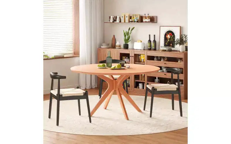 TUYOHW 47 Round Dining Table with Intersecting Base & Anti-slip Feet,Solid Wood Kitchen Table for 4-6,Circle Dining Room Table for Living Room