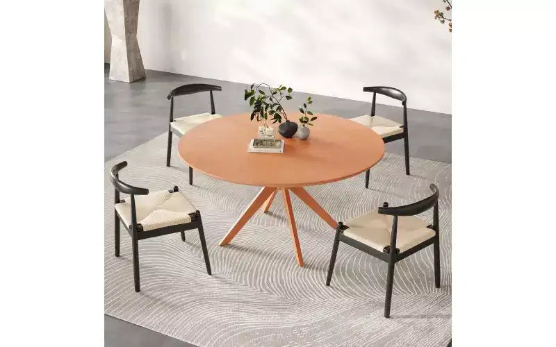 TUYOHW 47 Round Dining Table with Intersecting Base & Anti-slip Feet,Solid Wood Kitchen Table for 4-6,Circle Dining Room Table for Living Room