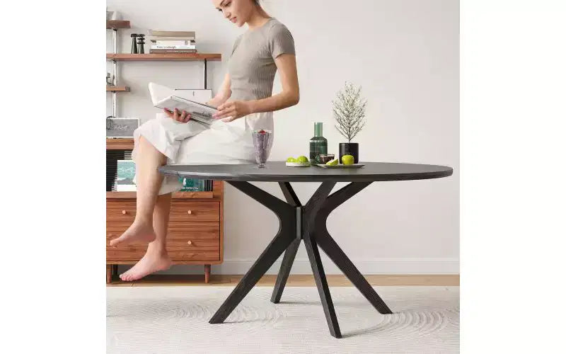 TUYOHW 47 Round Dining Table with Intersecting Base & Anti-slip Feet,Solid Wood Kitchen Table for 4-6,Circle Dining Room Table for Living Room
