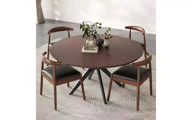 TUYOHW 47 Round Dining Table with Intersecting Base & Anti-slip Feet,Solid Wood Kitchen Table for 4-6,Circle Dining Room Table for Living Room