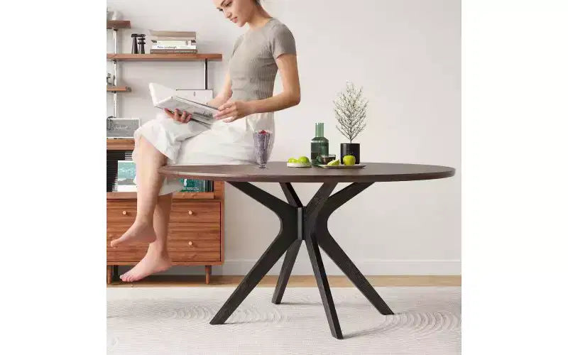 TUYOHW 47 Round Dining Table with Intersecting Base & Anti-slip Feet,Solid Wood Kitchen Table for 4-6,Circle Dining Room Table for Living Room