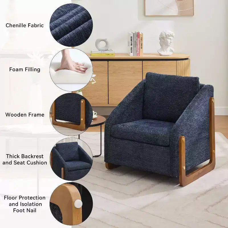 Fauteuil d'appoint moderne avec assise et dossier en chenille, canapé simple avec cadre latéral en bois, fauteuils d'appoint pour salon, chambre à coucher