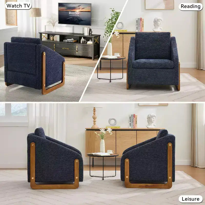 Fauteuil d'appoint moderne avec assise et dossier en chenille, canapé simple avec cadre latéral en bois, fauteuils d'appoint pour salon, chambre à coucher