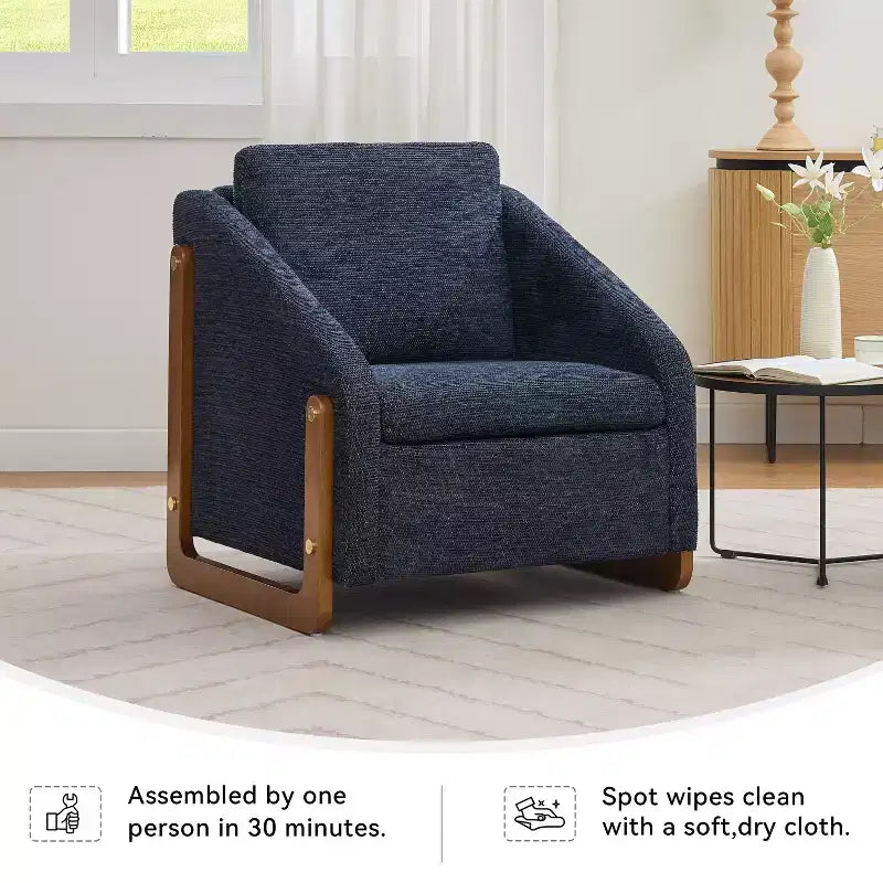 Fauteuil d'appoint moderne avec assise et dossier en chenille, canapé simple avec cadre latéral en bois, fauteuils d'appoint pour salon, chambre à coucher