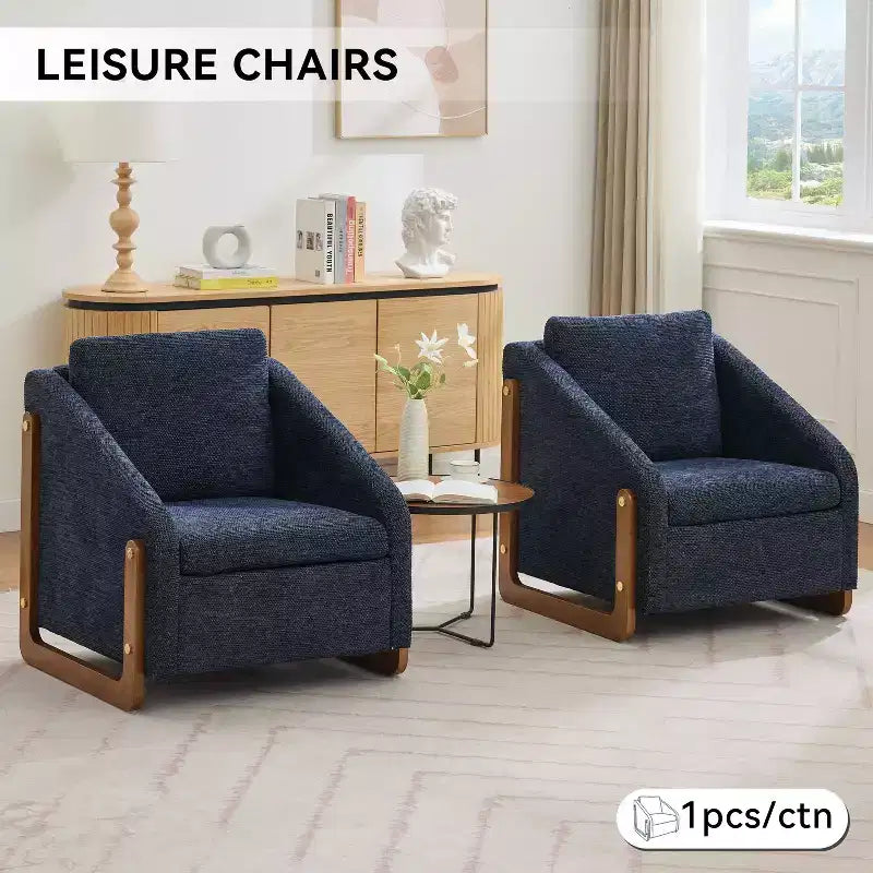 Fauteuil d'appoint moderne avec assise et dossier en chenille, canapé simple avec cadre latéral en bois, fauteuils d'appoint pour salon, chambre à coucher