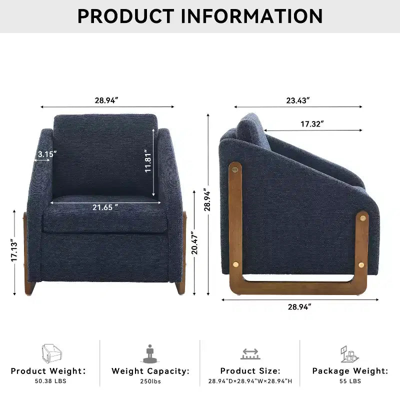 Fauteuil d'appoint moderne avec assise et dossier en chenille, canapé simple avec cadre latéral en bois, fauteuils d'appoint pour salon, chambre à coucher