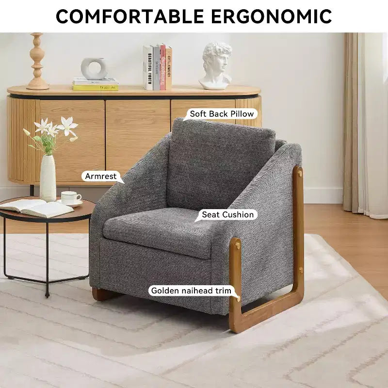 Fauteuil d'appoint moderne avec assise et dossier en chenille, canapé simple avec cadre latéral en bois, fauteuils d'appoint pour salon, chambre à coucher
