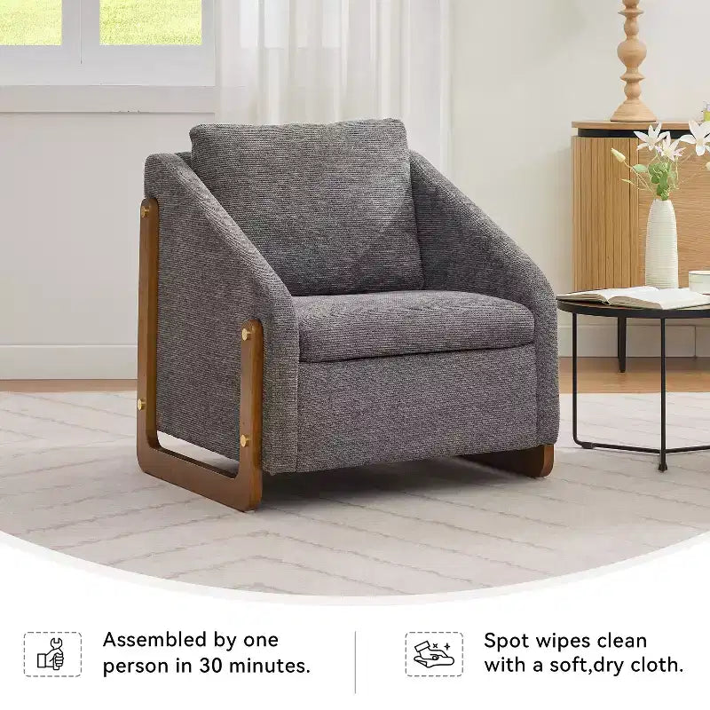 Fauteuil d'appoint moderne avec assise et dossier en chenille, canapé simple avec cadre latéral en bois, fauteuils d'appoint pour salon, chambre à coucher