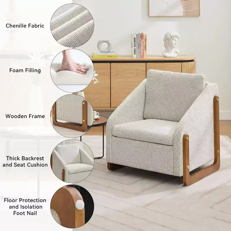 Fauteuil d'appoint moderne avec assise et dossier en chenille, canapé simple avec cadre latéral en bois, fauteuils d'appoint pour salon, chambre à coucher