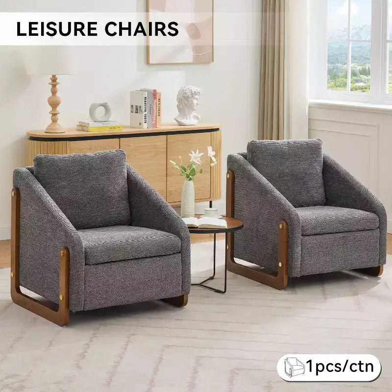 Fauteuil d'appoint moderne avec assise et dossier en chenille, canapé simple avec cadre latéral en bois, fauteuils d'appoint pour salon, chambre à coucher