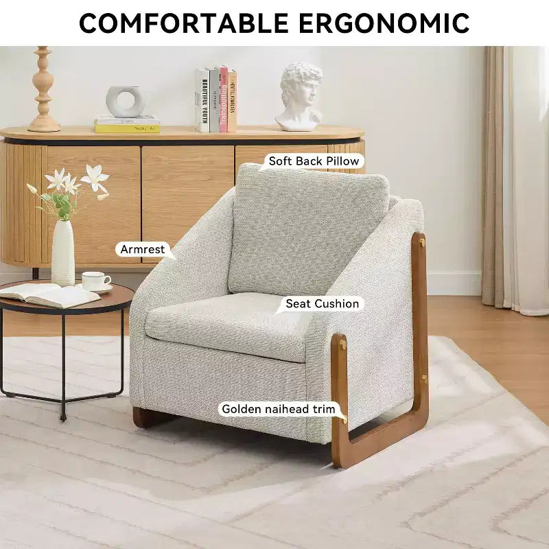 Fauteuil d'appoint moderne avec assise et dossier en chenille, canapé simple avec cadre latéral en bois, fauteuils d'appoint pour salon, chambre à coucher
