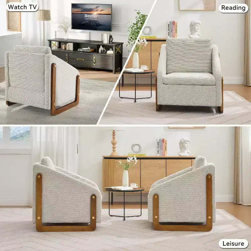 Fauteuil d'appoint moderne avec assise et dossier en chenille, canapé simple avec cadre latéral en bois, fauteuils d'appoint pour salon, chambre à coucher