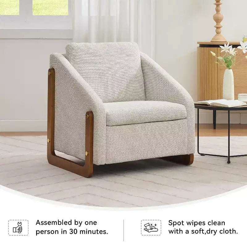 Fauteuil d'appoint moderne avec assise et dossier en chenille, canapé simple avec cadre latéral en bois, fauteuils d'appoint pour salon, chambre à coucher