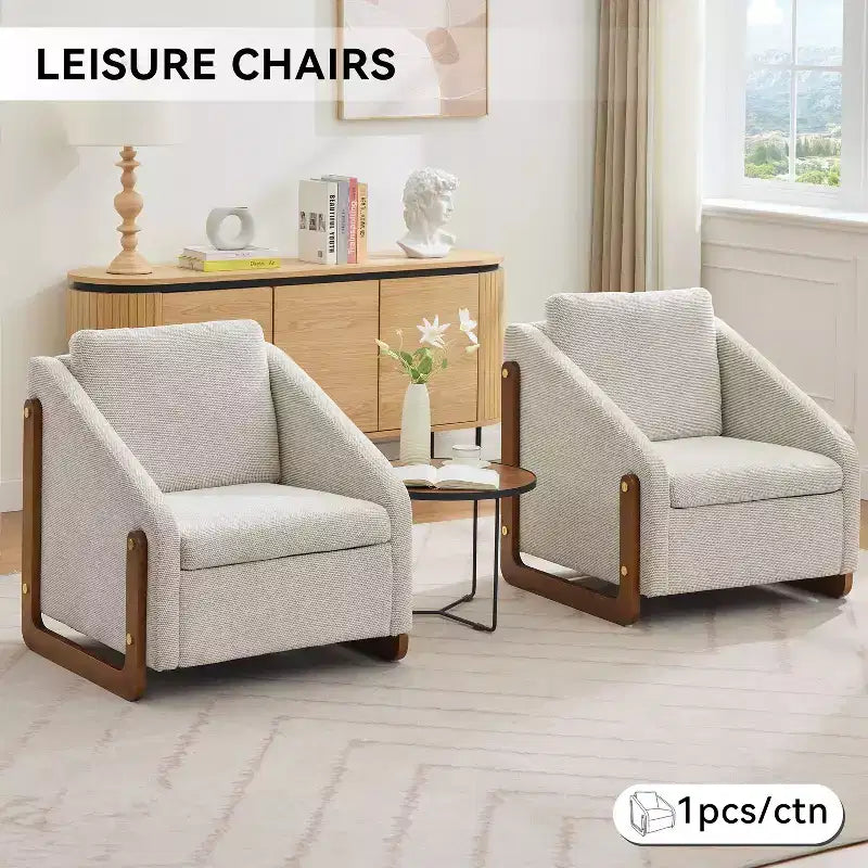 Fauteuil d'appoint moderne avec assise et dossier en chenille, canapé simple avec cadre latéral en bois, fauteuils d'appoint pour salon, chambre à coucher