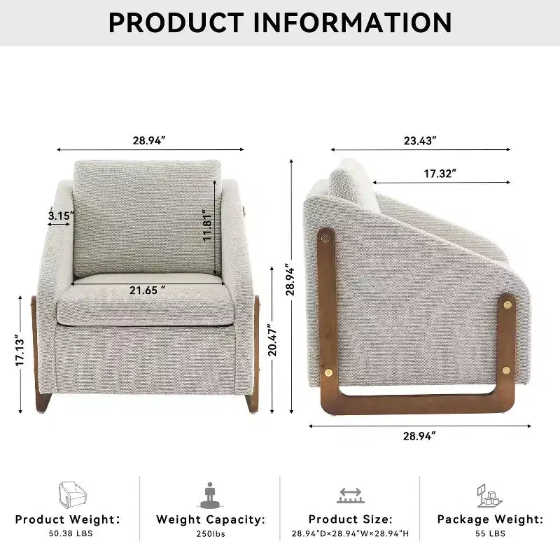 Fauteuil d'appoint moderne avec assise et dossier en chenille, canapé simple avec cadre latéral en bois, fauteuils d'appoint pour salon, chambre à coucher