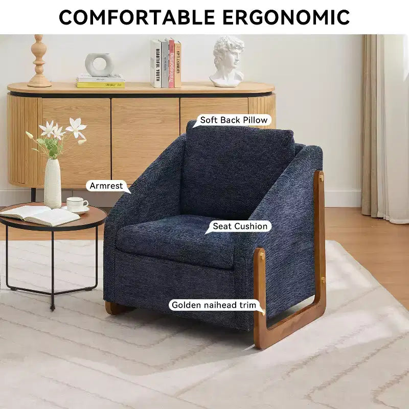 Fauteuil d'appoint moderne avec assise et dossier en chenille, canapé simple avec cadre latéral en bois, fauteuils d'appoint pour salon, chambre à coucher