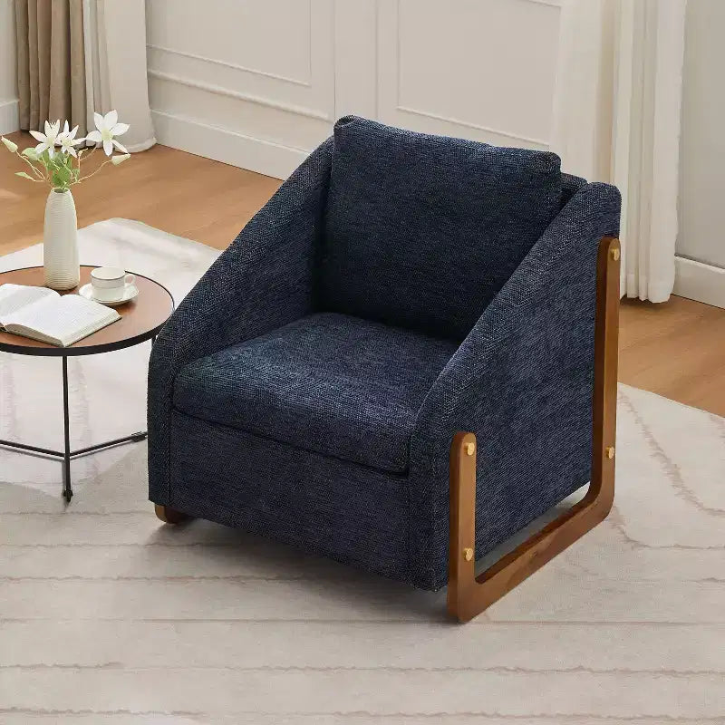 Fauteuil d'appoint moderne avec assise et dossier en chenille, canapé simple avec cadre latéral en bois, fauteuils d'appoint pour salon, chambre à coucher