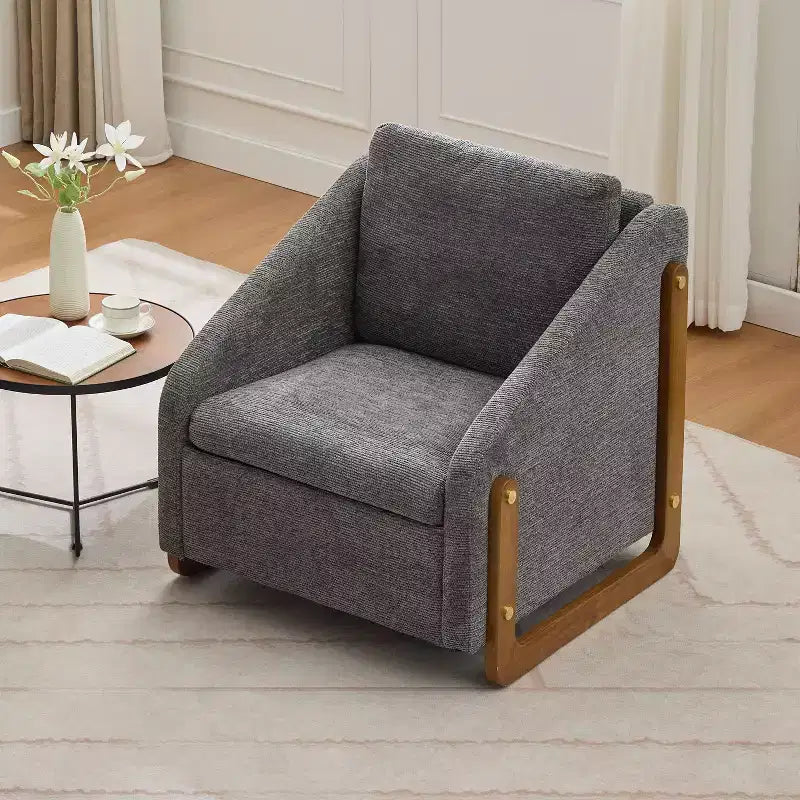 Fauteuil d'appoint moderne avec assise et dossier en chenille, canapé simple avec cadre latéral en bois, fauteuils d'appoint pour salon, chambre à coucher