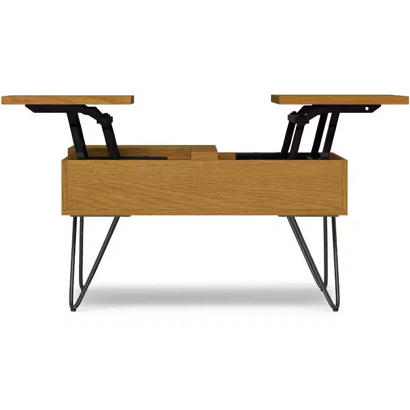 Moreno 32 inch Wide Square Industrial Lift Top Coffee Table in Oak