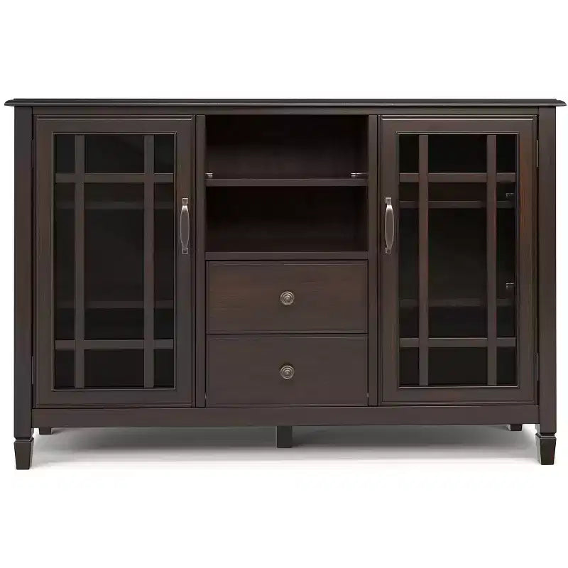 Hampshire 53 inch Wide Solid Wood Traditional Tall TV Stand in Dark Chestnut Brown For TVs up to 60 inches