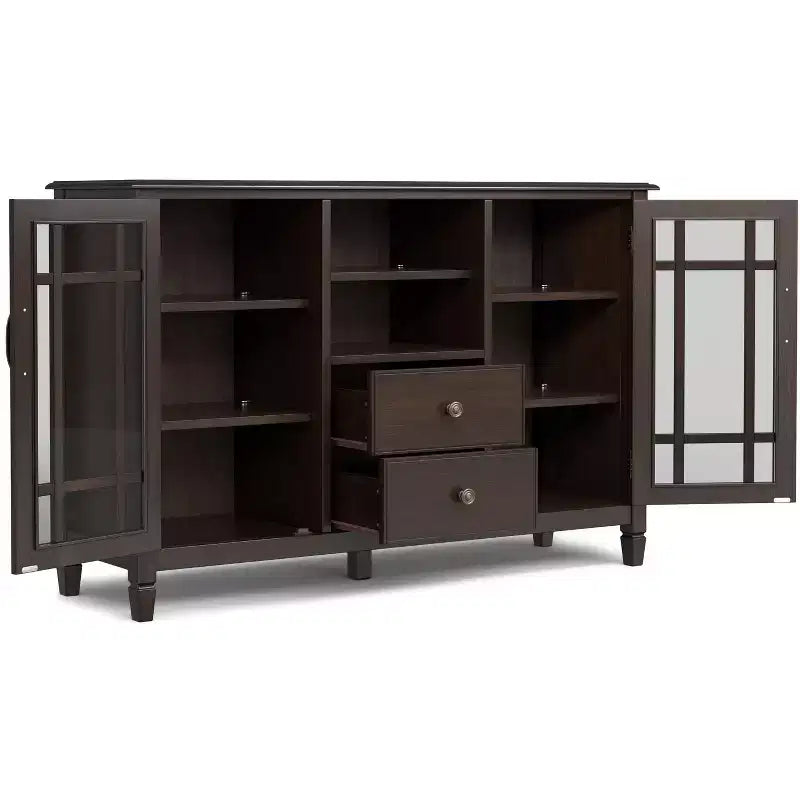 Hampshire 53 inch Wide Solid Wood Traditional Tall TV Stand in Dark Chestnut Brown For TVs up to 60 inches