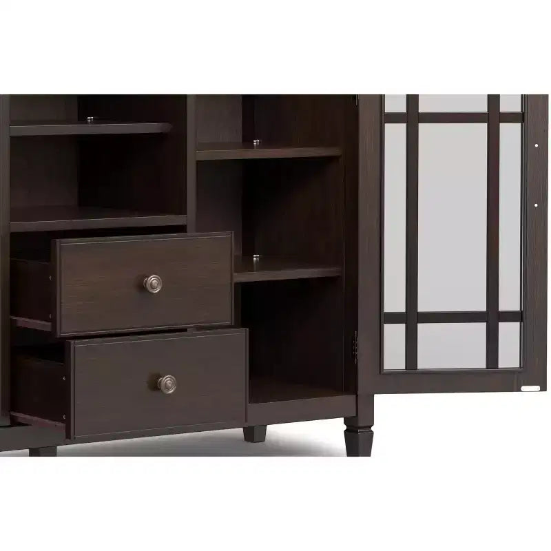 Hampshire 53 inch Wide Solid Wood Traditional Tall TV Stand in Dark Chestnut Brown For TVs up to 60 inches