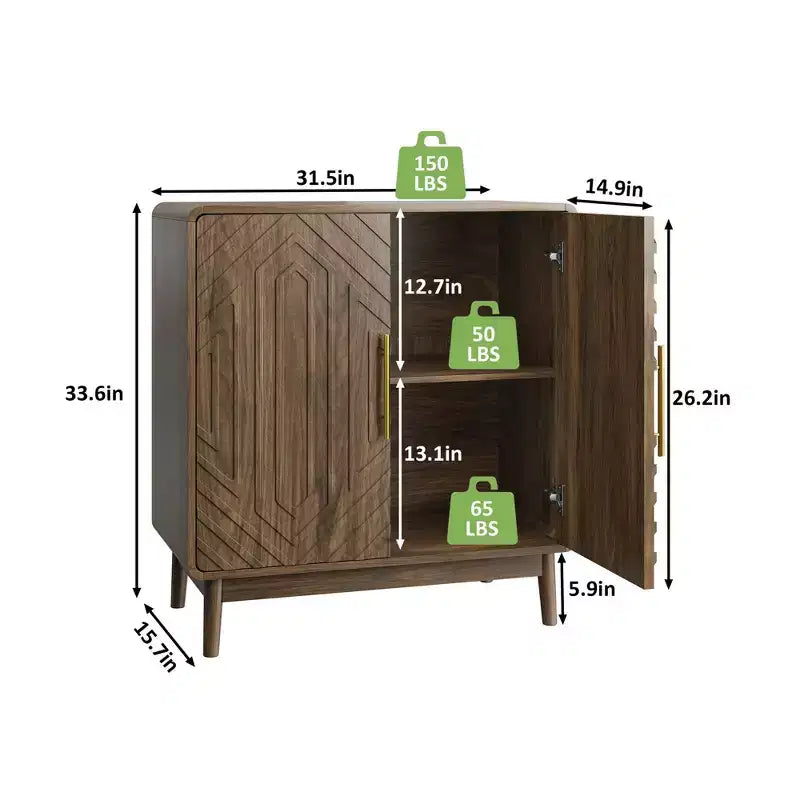 JVNOXK Carved Double-Door Adjustable Shelf Storage Sideboard with Decorative Cabinet Suitable for Living Rooms and Entryways Walnut Finish