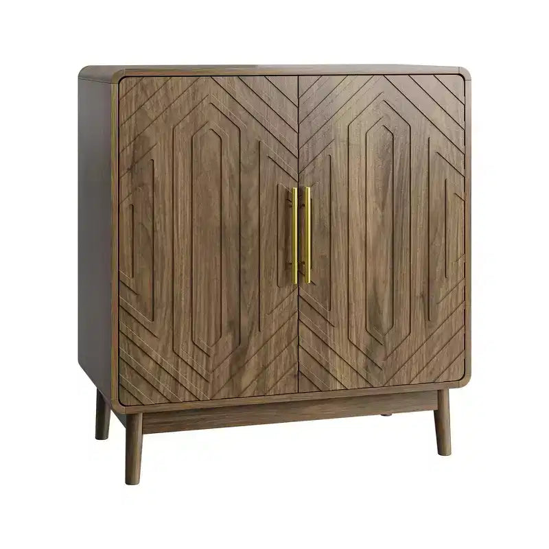 JVNOXK Carved Double-Door Adjustable Shelf Storage Sideboard with Decorative Cabinet Suitable for Living Rooms and Entryways Walnut Finish
