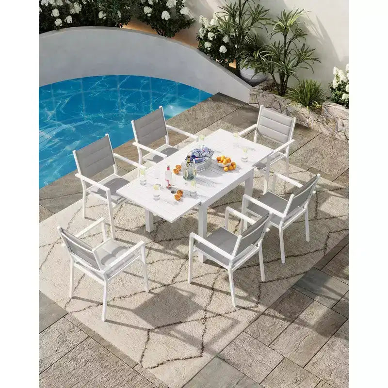 GustoWave Expandable 31.5-63 Aluminum Patio Table for 4-6 People - Weather-Resistant Outdoor Dining Table - White(no chairs)