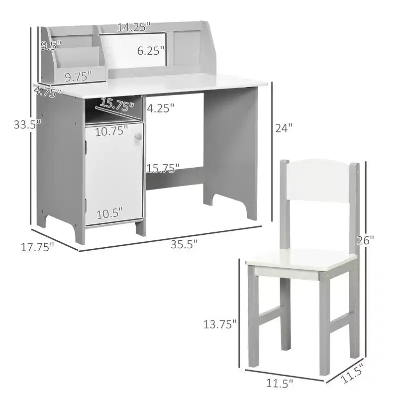 TUYOHW Toddler Desk and Chair Set,Kids Writing Desk with Whiteboard Top,Storage Cabinet,Children Study Table for Writing,Reading,Learning
