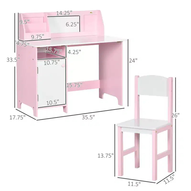 TUYOHW Toddler Desk and Chair Set,Kids Writing Desk with Whiteboard Top,Storage Cabinet,Children Study Table for Writing,Reading,Learning