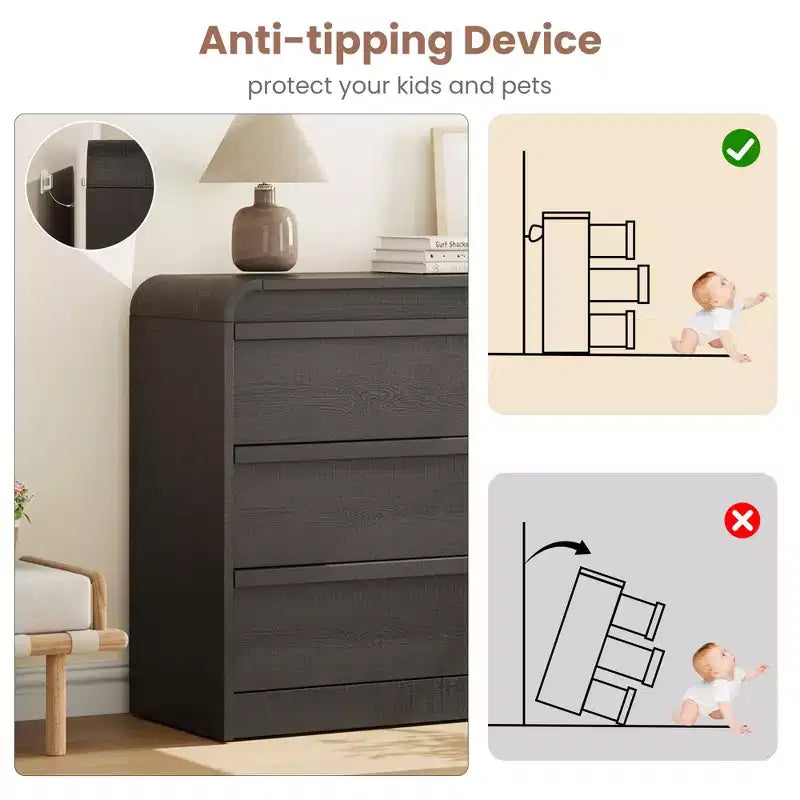 Arched 6 Drawer Dresser for Bedroom, 47in Wide Wooden 6 Chest of Drawers with Curved Design, Modern Closet Storage Cabinet for Living Room, Nursery