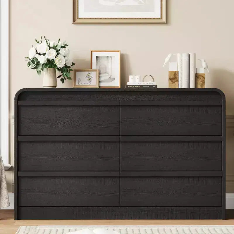 Arched 6 Drawer Dresser for Bedroom, 47in Wide Wooden 6 Chest of Drawers with Curved Design, Modern Closet Storage Cabinet for Living Room, Nursery