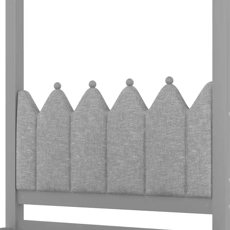 GDFStudio Zhiyuan Modern Wooden Canopy Bed with Linen Upholstered Headboard, Trundle and 3 Drawers