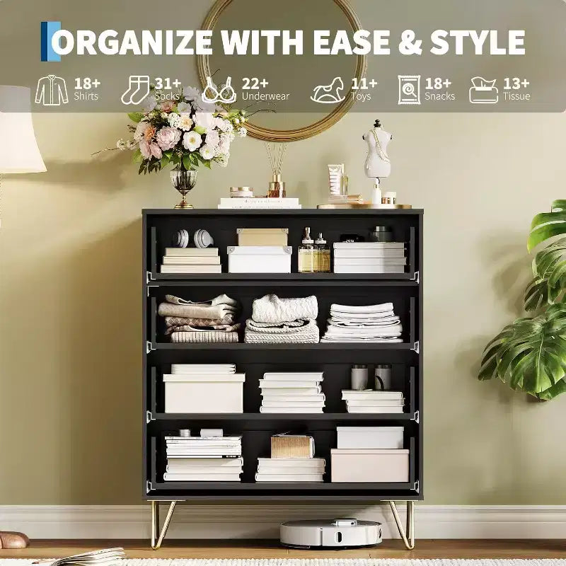 Fluted 4-Drawer Dresser for Bedroom, 32 Wide Modern Minimalist Chest of Wooden Drawers,Wide Clothes Storage Organizer,Closet Dresser