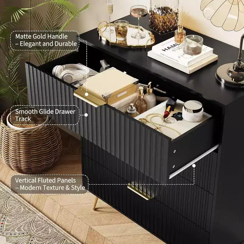 Fluted 4-Drawer Dresser for Bedroom, 32 Wide Modern Minimalist Chest of Wooden Drawers,Wide Clothes Storage Organizer,Closet Dresser