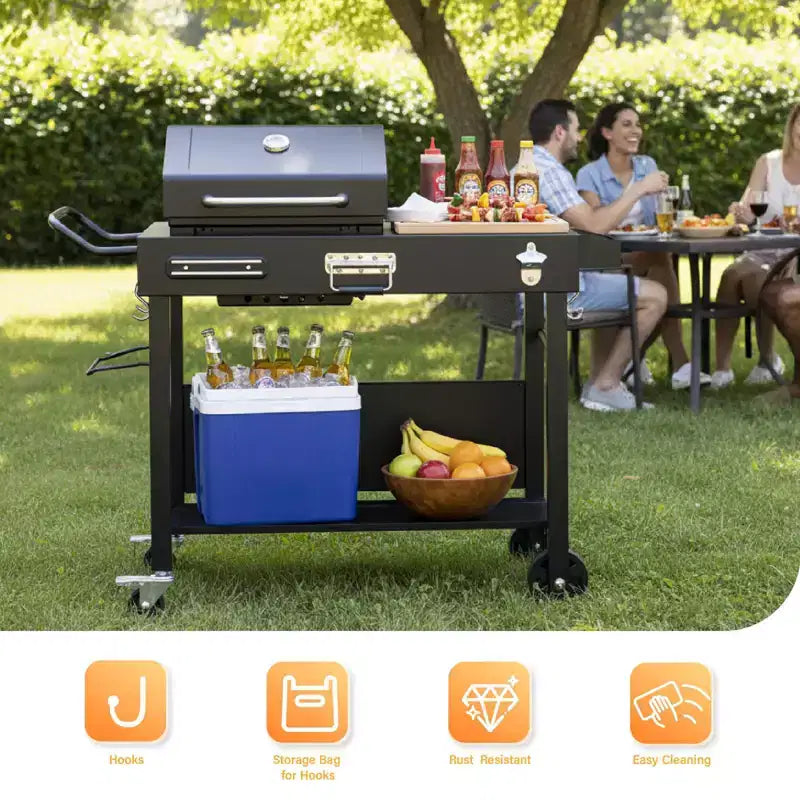 ROVSUN Outdoor Grill Table Cart, Foldable Grill Cart with Wheels, Rolling Table for Ninja, Blackstone Griddle, Pizza Oven Stand, Food Prep Table
