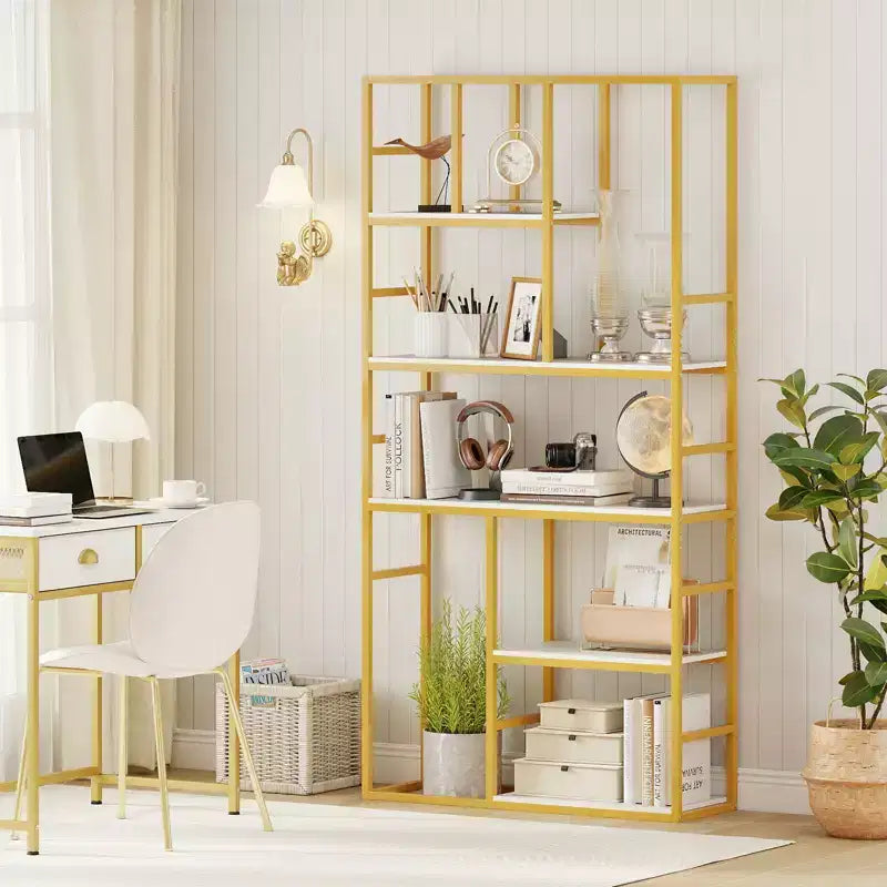 Costway 71'' 5 Tier Tall Bookshelf w/Open Storage Shelves Metal Frame for Bedroom Office