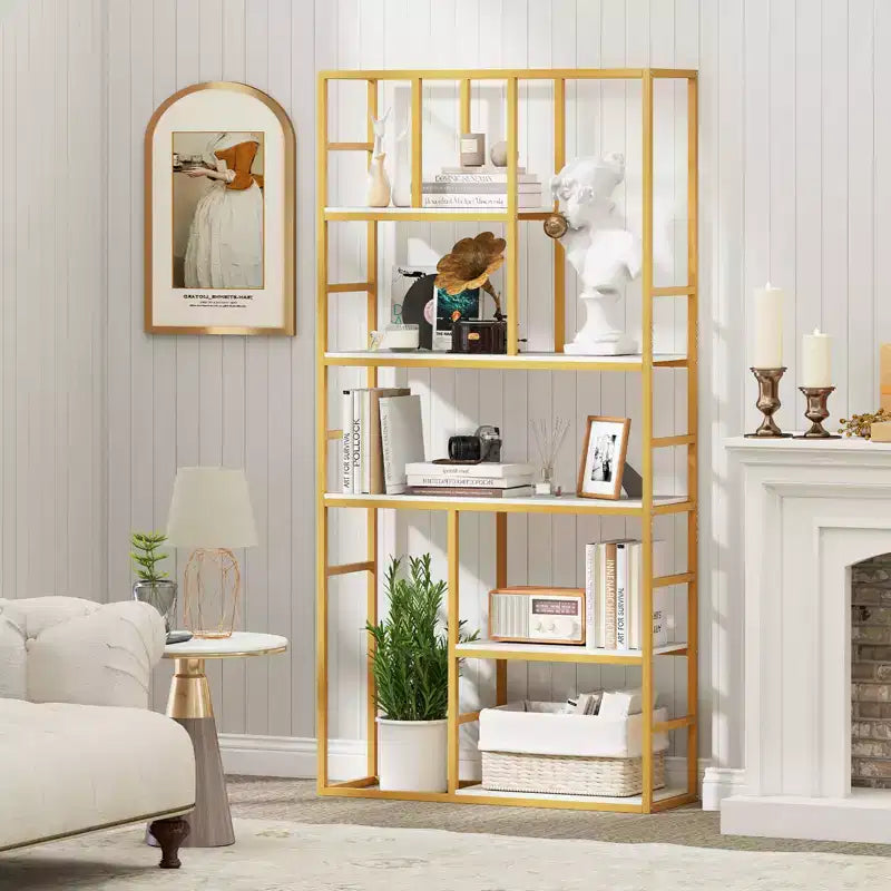 Costway 71'' 5 Tier Tall Bookshelf w/Open Storage Shelves Metal Frame for Bedroom Office