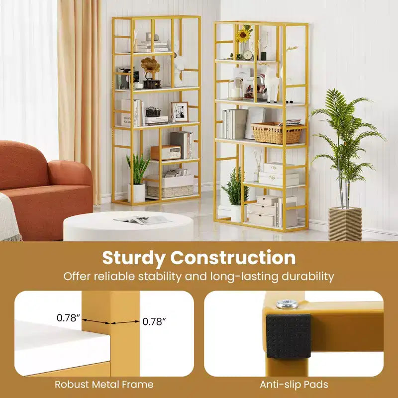 Costway 71'' 5 Tier Tall Bookshelf w/Open Storage Shelves Metal Frame for Bedroom Office