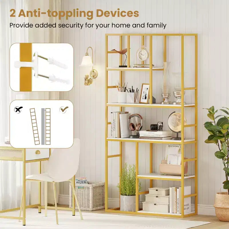 Costway 71'' 5 Tier Tall Bookshelf w/Open Storage Shelves Metal Frame for Bedroom Office