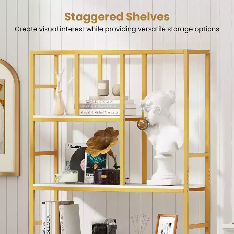 Costway 71'' 5 Tier Tall Bookshelf w/Open Storage Shelves Metal Frame for Bedroom Office