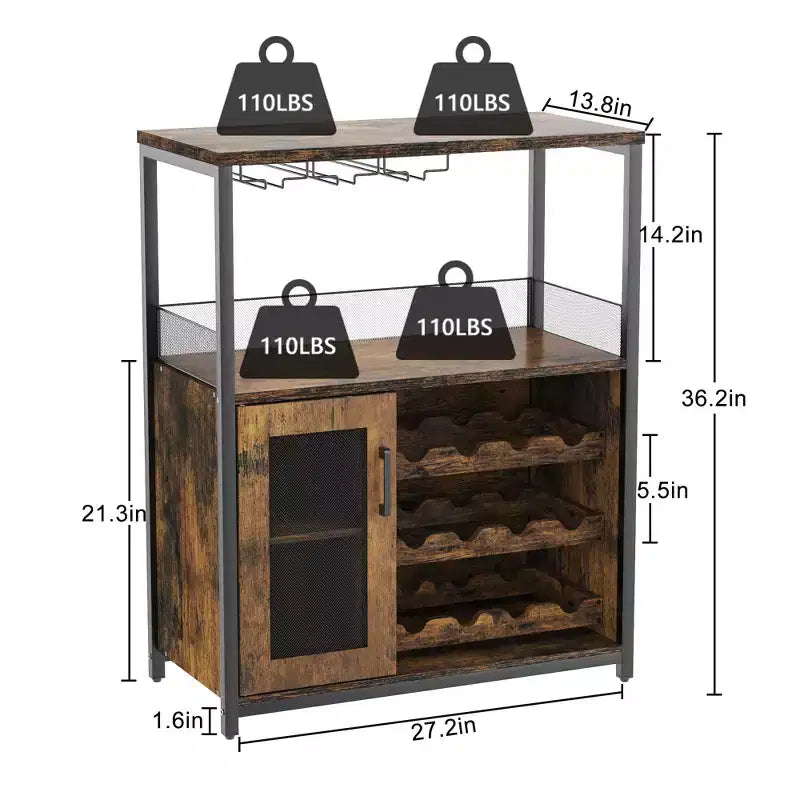 Meuble à vin, meuble de rangement réglable et démontable pour la cuisine et le salon
