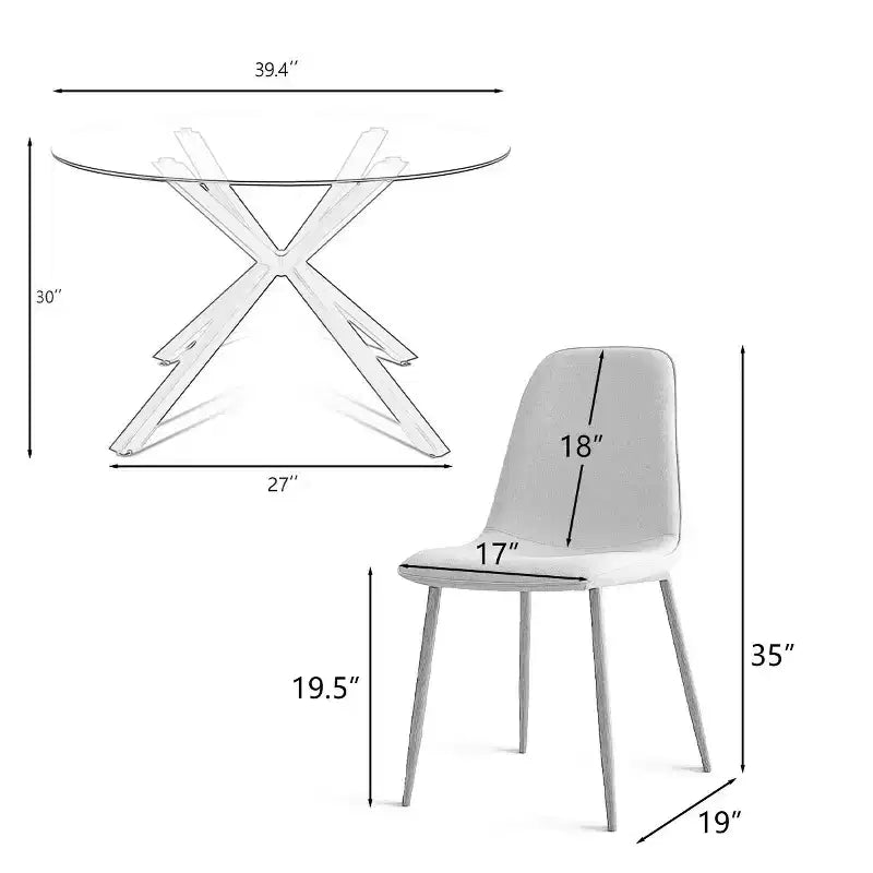 Olive+Oslo 5-Piece Dining Table Set for 4, Round Glass Dining Table with 4 Upholstered Dining Chairs Walnut Legs-Panipeachy