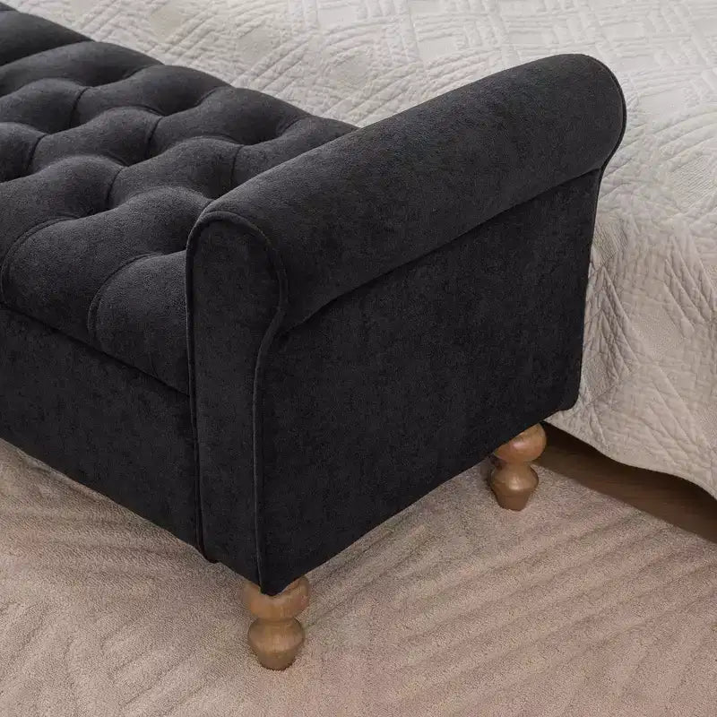 GDFStudio Changmin Modern Wooden Upholstered Storage Bench with Double Lids and Rolled Armrest