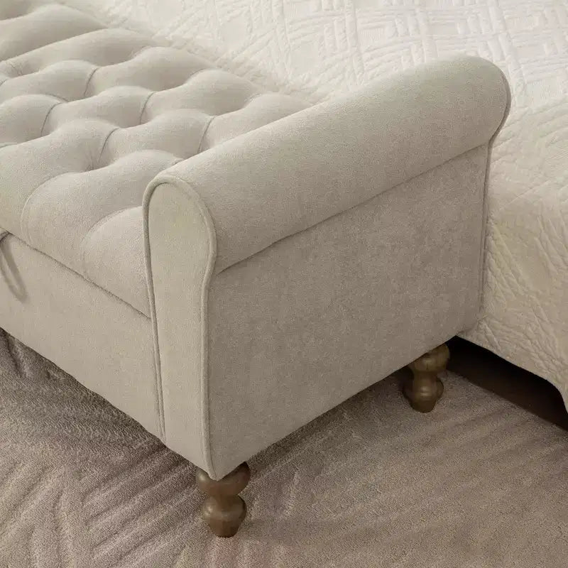 GDFStudio Changmin Modern Wooden Upholstered Storage Bench with Double Lids and Rolled Armrest