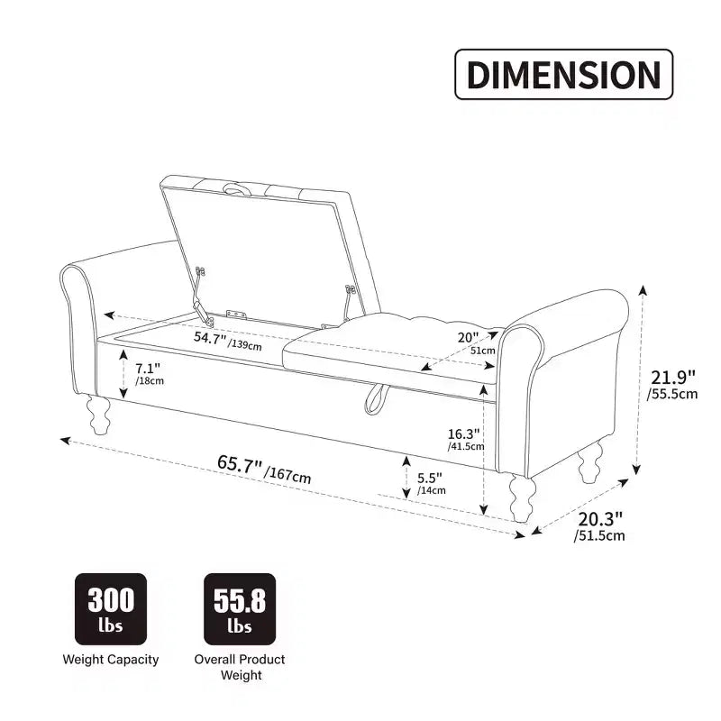 GDFStudio Changmin Modern Wooden Upholstered Storage Bench with Double Lids and Rolled Armrest